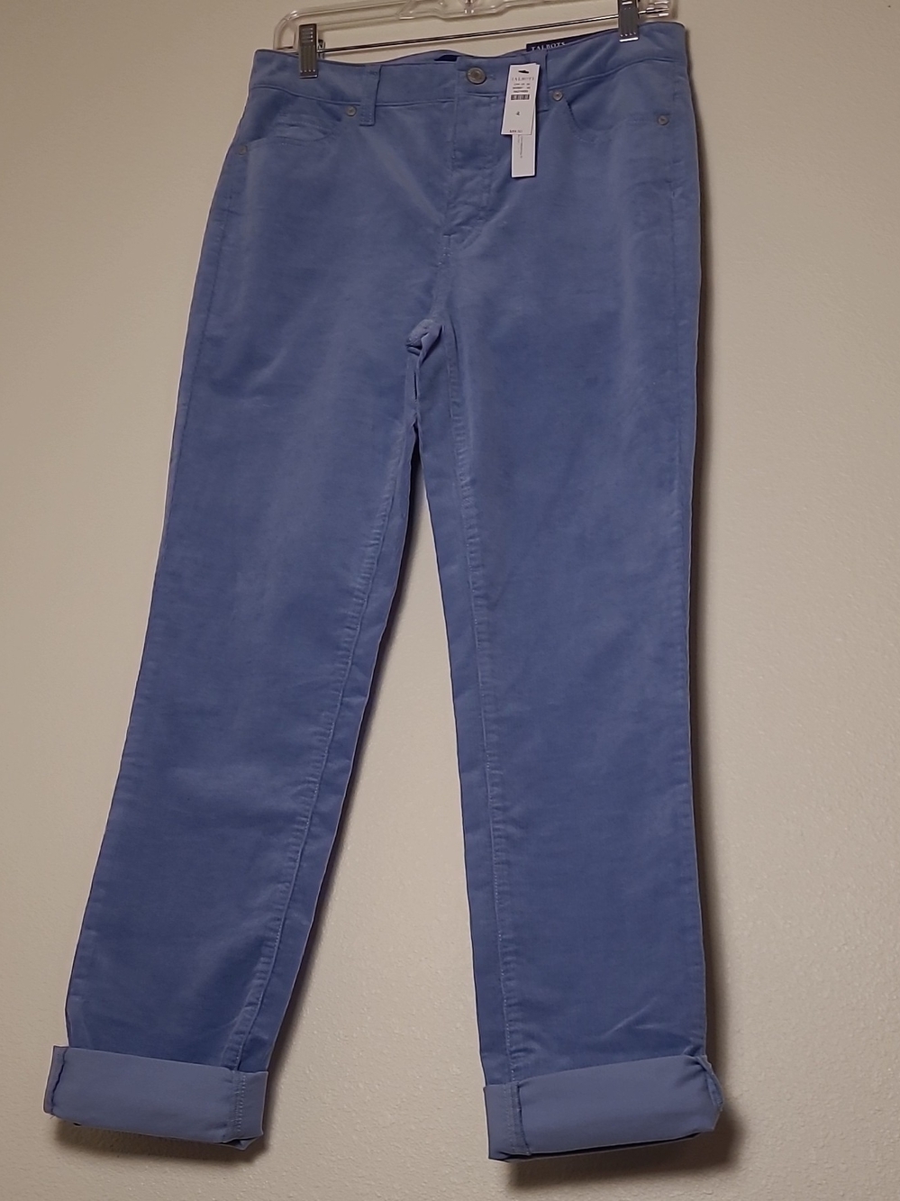 NWT Talbots Flawless High Waist Straight Leg corduroy Pant Blue Sz 4 Full Length